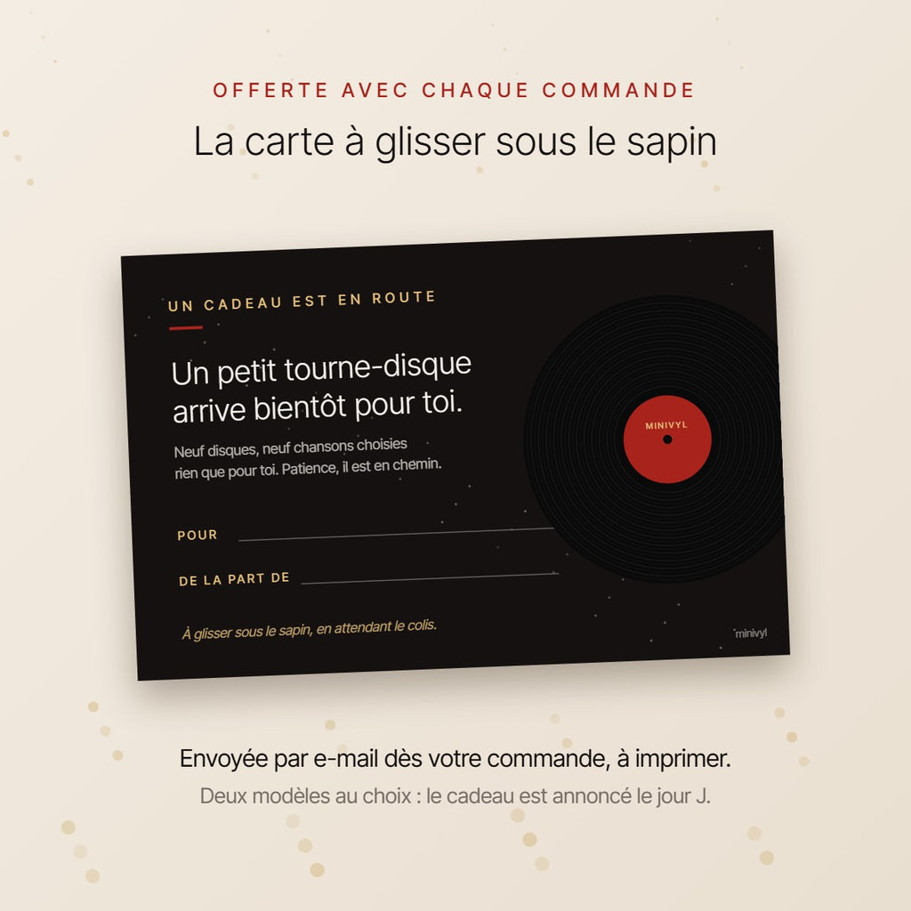 La carte à glisser sous le sapin, offerte avec chaque commande et envoyée par e-mail