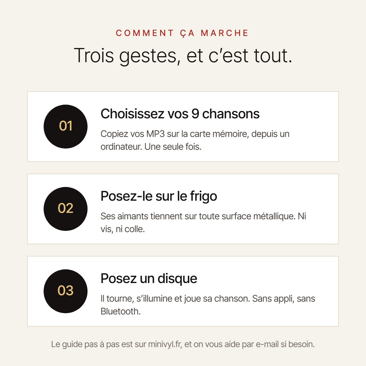 Comment ça marche : choisissez vos 9 chansons, posez-le sur le frigo, posez un disque