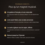 Pourquoi Minivyl : guide en français, livré avant Noël, carte offerte, retours jusqu'au 31 janvier
